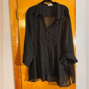Maggie Barnes Black Sheer Polka Dot Blouse